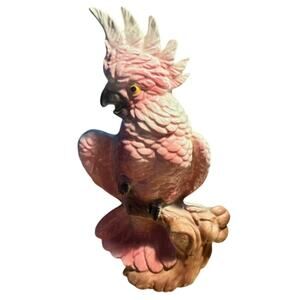 Mid Century Vintage Pink Cockatoo Ceramic Figurine Planter Great Condition